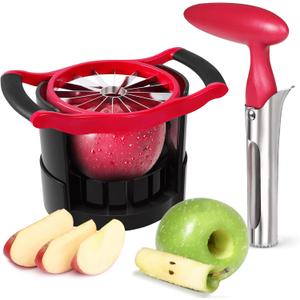 Newness Apple Cutter Slicer, [Upgraded] Cut Apples All The Way Through, [Large Size] 16 Slices HEAVY DUTY Apple and Pear Corer Divider with Base, Stainless Steel Kitchen Tools Fruits Peeler, Wedger
