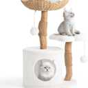 Easyego Modern Cat Tree, 26.3" Aesthetic Wood Cat Tree Tower for Large Cats, Luxury Cat Condo with Scratching Posts and Flower Platforms, Cat Furniture, Pure White