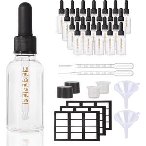 24P,1oz Glass Dropper Bottles for Oil with Small Funnel,Small Travel Containers Tincture Bottles with Dropper (ClearBlack+Scale)