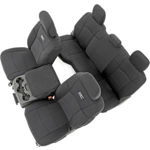Rough Country Neoprene Seat Covers for Dodge Ram (2019-2024) - UV & Water Resistant, Foam Padded Truck Seat Covers - Full Set, Black, Front & Rear