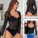 Avidlove Women Long Sleeve Bodysuit Sparkle Body Suits Top Mesh One Piece Leotard Shirt Going Out Tops Fall Outfits 2XL