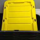 IRIS USA 27 Gallon Heavy Duty Truck Bed Toolbox Storage Tote Bins with Lids, 4 Pack - Made in USA, Tough Snap On Lid Stackable Industrial Rugged Tubs, Garage Organization, Reusable Box - Black/Yellow