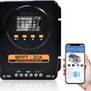 ECO-WORTHY MPPT Solar Charge Controller 12V/24V 20A,Bluetooth & APP Monitoring, LCD Display, Solar Panel Regulator for Gel, SLA, FLD, LFP Battery in Solar System, RV