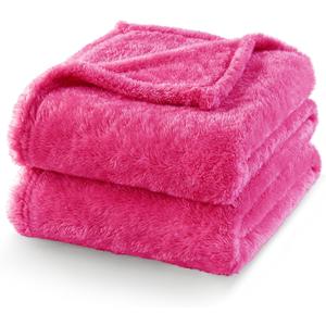 Exclusivo Mezcla Plush Fuzzy Fleece Bed Blanket Queen Size, Super Soft, Fluffy and Warm Blankets Suitable for All Seasons (Hot Pink, 90x90 Inches)