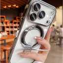 Mag-Stand Designed for iPhone 17 Pro Max Case Clear Supports Wireless Charging 17 Pro Max Case Camera Protector Invisible Stand Ring Luxury Plating Soft TPU Shockproof Phone Case 6.9",Silver