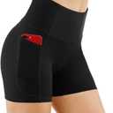 THE GYM PEOPLE High Waist Yoga Shorts for Women's Tummy Control Fitness Athletic Workout Running Shorts with Deep Pockets Regular Fit, Medium, Black