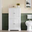 ChooChoo Bathroom Floor Cabinet, Modern Bathroom Storage Cabinet with 4 Doors and Adjustable Shelves, Freestanding Cupboard for Living Room, Kitchen Pantry, White, 14.17"D x 25.59"W x 43.31"H