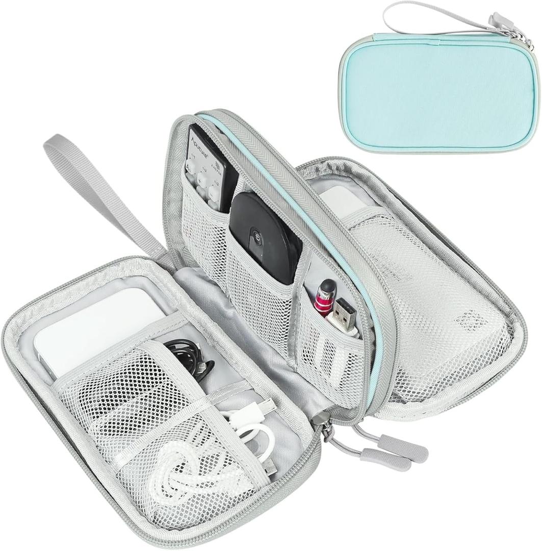 FYY Electronic Organizer, Travel Cable Organizer Bag Pouch Electronic Accessories Carry Case Portable Waterproof Double Layers Storage Bag for Cable, Charger, Phone, Earphone, Medium Size, Mint Green
