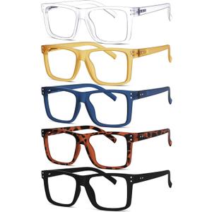 Eyekepper 5-pack Oversized Reading Glasses Square Large Frame Readers for Men and Women +1.50, Mix Colors