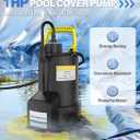 Automatic Pool Cover Pump - 1 HP 3500 GPH Water Pump Above Ground with Check Valve, 3 Adapters and 29.5FT Extra Long Power Cord, Sump Pump Water Removal for Pool, Hot Tubs (Yellow)