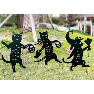 Metal Halloween Black Cat Garden Stakes Decorative, 3 Pack Scary Cat Halloween Yard Stakes Black Cat Silhouette for Home Yard Indoor and Outdoor Halloween Decorations.(Big)