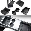 STARFLY 5PCS Center Console Organizer Tray for 2021-2024 Tesla Model 3 /Y Armrest Hidden Drawer Storage Box Cup Holder Wireless Silicone pad Accessories (Not for New Model 3/Y)
