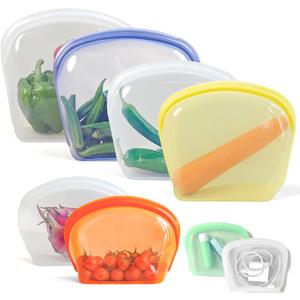 KVK Platinum Silicone Reusable food storage Bags Multipack - 8 Pcs clear freezer storage containers, Double Lock Seal Leakproof reusable snack bags- Oven Dishwasher Freezer Safe - Mix Color