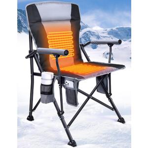 Docusvect Heated Camping Chair for Adults, Heats Back and Seat, 3 Heat Levels, Fully Padded Heated Folding Chair for Outdoor Sports with Cup Holder, Rich Pockets, Battery NOT Included, Adult Size