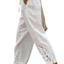 Acelitt Women Casual Lightweight Drawstring Elastic Waist Pants with Pockets White S