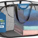 Foldable Laundry Basket - Popup and Collapsible, Durable Mesh Material, Folds for Storage, Easy Carry Handles - Great Hamper for College Dorm, Laundry Room or Travel (Black, 2-Compartments)