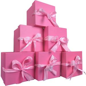 12 Pcs Christmas Gift Box with Lids,Pink Boxes for Presents Birthday Wedding Valentines Christmas & Party(Pink, 444) (4x4x4 Inch)