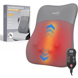 Back Massager with Heat for Pain Relief Deep Tissue, Ultrathin 4D Shiatsu Lower Back Massager, Chair Back Massager for Home Office, Gifts for Women Men, Grey
