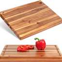 Acacia Wood Cutting Board (17x13x1.5in) and Wooden Butcher Block, Chopping Board - Reversible Multipurpose For Meat, Cheese Board, Vegetables, Bread...with Juice Groove, Cracker Holder & Inner Handles