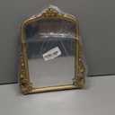 Small Vintage Vanity Makeup Desk Mirror Antique Traditional Chic Arch Table Mirror GoldDecor Wood Framed Small Standing Carved Arendahl Mirror for Living Room, Bedroom, Tabletop 11.8" x 9.6"