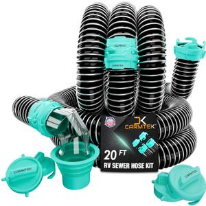 CARMTEK RV Sewer Hose Kit, 20 Ft, with Smart Adapter, Clear Elbow and Caps