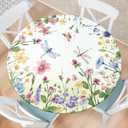 Spring Summer Floral Round Fitted Tablecloth with Elastic Waterproof Outdoor Tablecloth Wipeable Table Cover for Indoor Kitchen Home Party Fits 40-44" Diameter Round Tables