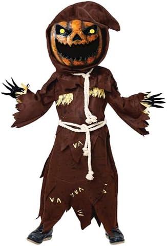Spooktacular Creations Scary Scarecrow Costume for Kids, Halloween Costume for Boys w/Pumpkin Head, Pumpkin Outfit for Boys, S