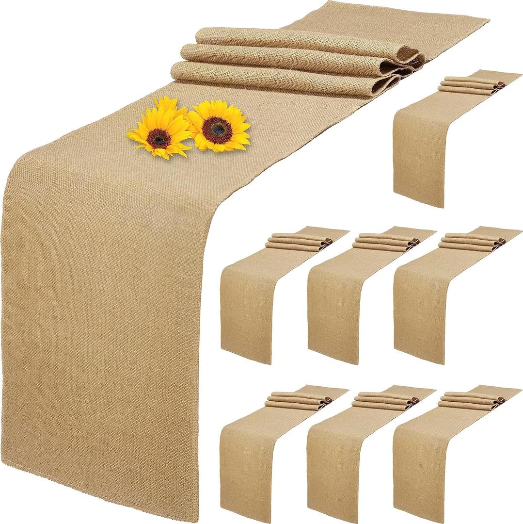 8 Pack Natural Burlap Table Runners,12 x 72 Inch Rustic Jute Table Runner and Placemats Bulk for Western Wedding Table Decorations,Farmhouse Style Party,Holiday,Kitchen Coffee Table Decor Cover