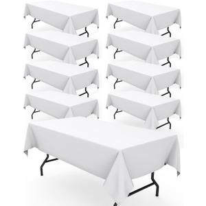 Pureegg Rectangle Table Cloth 60" x 102"  Durable Polyester Tablecloth Offers Reusable & Washable Protection, Ideal for Outdoor Party, Picnic, Wedding, Banquet and Birthday, 9 Pack, White