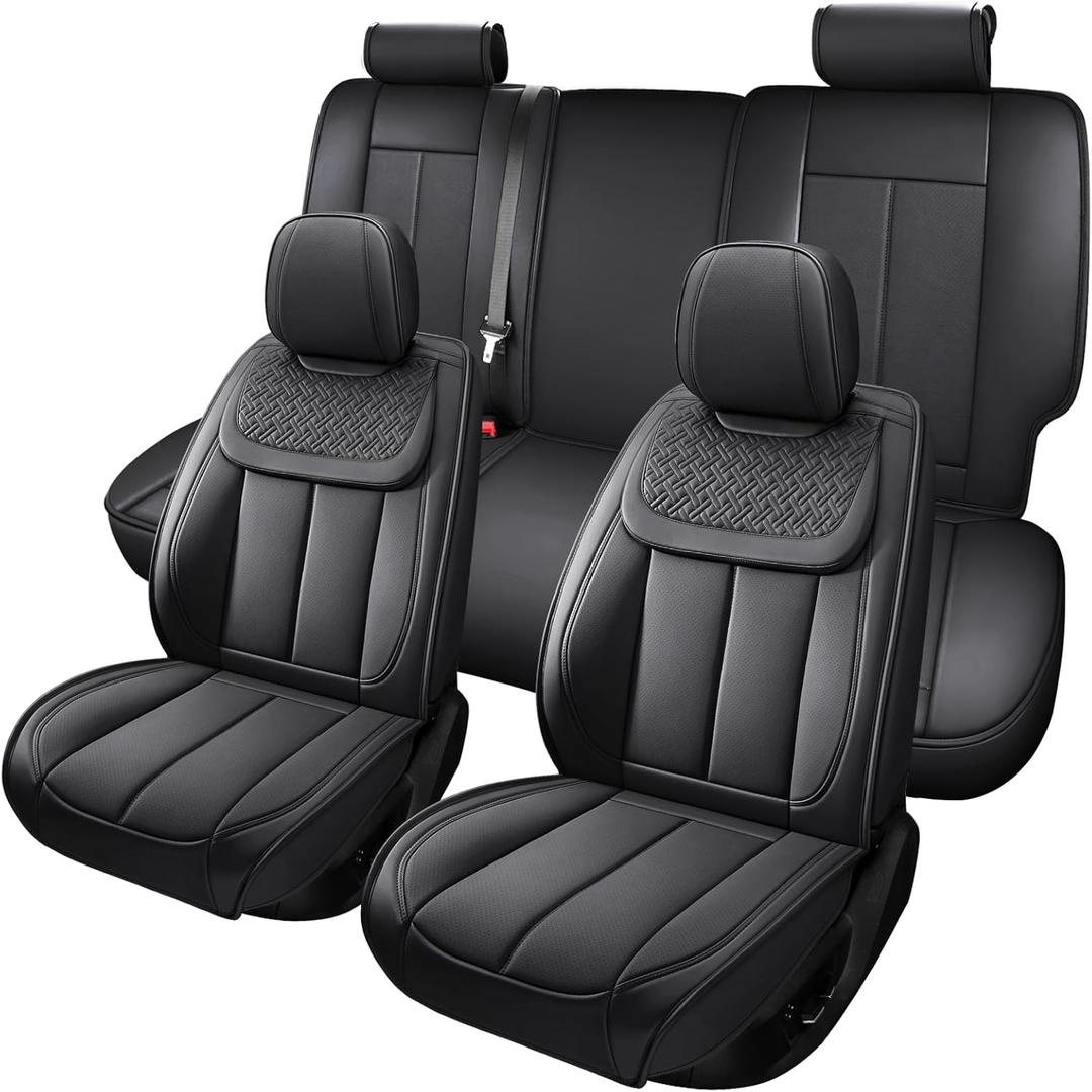Seat Covers for Truck Chevy Chevrolet Silverado GMC Sierra Pickup 2007-2026 1500 2500HD 3500HD Trail Boss Z71 Crew Double Extended Cab Waterproof Leather Protectors Black Full Set