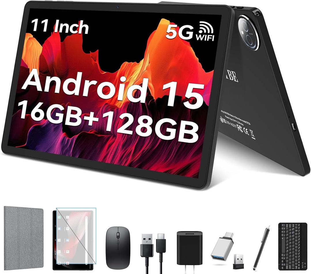 KADYBE Android 15 Tablet 11 inch, 2025 Latest Tablets with 16GB RAM 128GB ROM 1TB Expand, Tablet with Keyboard, 8000mAh Battery, Octa-Core MTK 8786 Tableta with 21 MP Camera, 11" Incell Screen