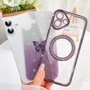 BITOBE Designed for iPhone 16 Case, Cute Butterfly Slim Plating Glitter Rhinestones Cover X 2pcs Screen Protectors for Women Girls Protective Camera Protection Bumper 6.1" Purple