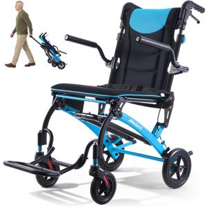 Transport Wheelchairs for Adults Lightweight Foldable Transport Chair with Telescopic Handle, Portable Folding Travel Transfer Wheel Chairs for Seniors