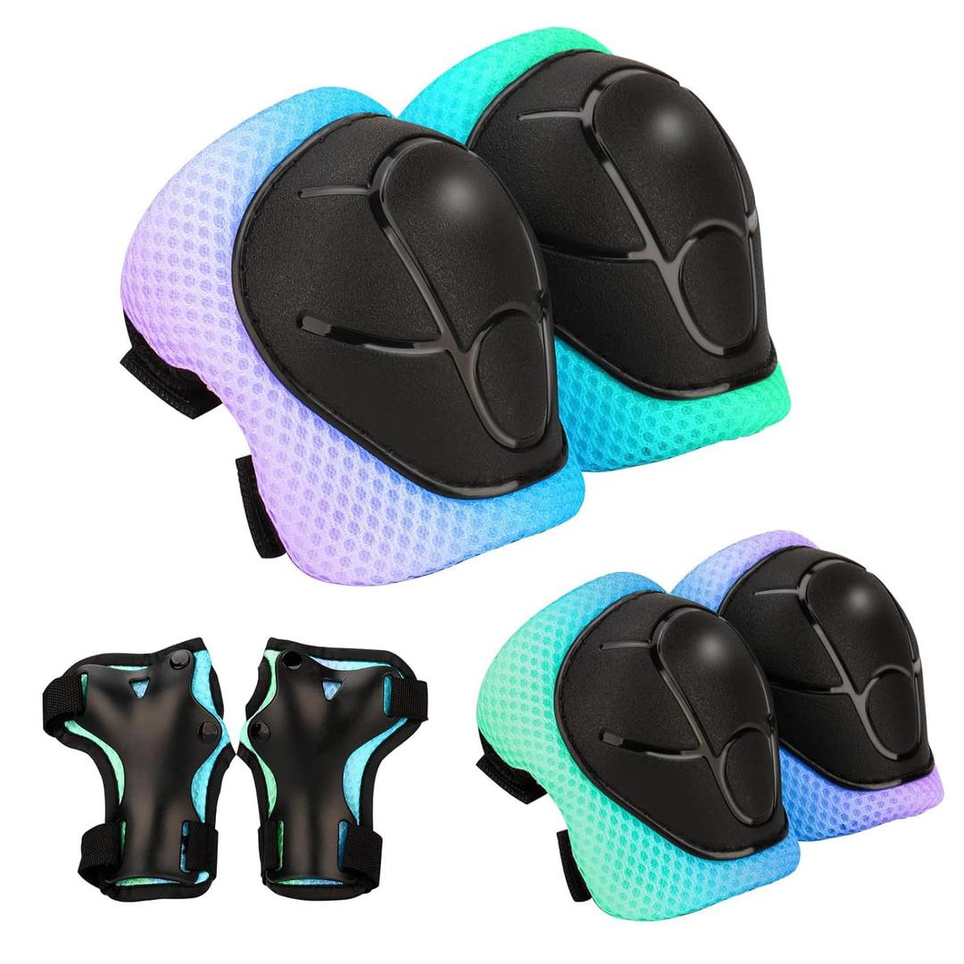 Kids Protective Gear Set - Knee Pads Elbow Pads with Wrist Guards for Ages 3-12 | 3-in-1 Safety Protective Gear for Skating, Cycling, Biking, Roller Skates, Scooters (Cyan Blue Purple, S(3-8Years))