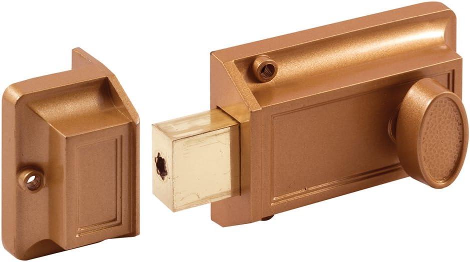 Prime-Line U 9956 Single Cylinder Rim Deadlatch, Diecast, Brass, Night Lock, 2 Keys