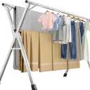 63 Inches Heavy-Duty Stainless Steel Folding Clothes Drying Rack Clothing Indoor Outdoor Anti-Rust 20 Windproof Hooks Portable & Foldable Laundry Rack (63'')