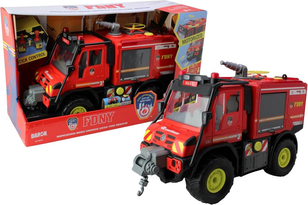 Daron FDNY Heavy Rescue Fire Truck Emergency Vehicle Toy with Lights, Sounds, Drones, and Water Cannon for Kids Ages 3+