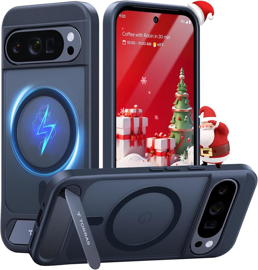 TORRAS Magnetic & Stand for Google Pixel 10 Pro XL Case, Fit for MagSafe & Pixelsnap, Military Grade Drop Protection, Slim for Pixel 10 Pro XL Phone Case with Sturdy Kickstand, Translucent Matte Black