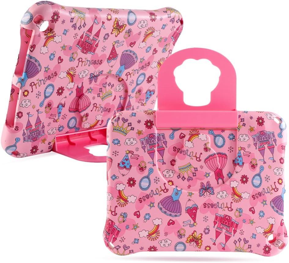 Princess Fire HD 8 Kids Tablet Case - EVA Shockproof Full Cover with Handle & Kickstand for Girls (Pink)