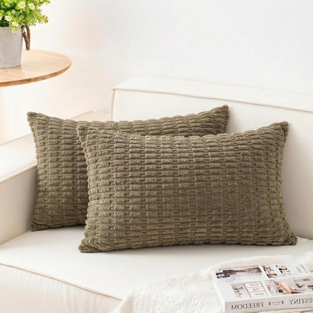 Aegero Pack of 2 Corduroy Decorative Throw Pillow Covers 12x20 InchSoft Striped Pillow Covers Modern Farmhouse Home Decor for Sofa Living Room Couch BedGreen