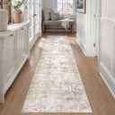 3x10 Washable Runner Rug Beige Grey Abstract Non Slip Soft Low Pile Hallway Kitchen Rug Neutral Modern Carpet for Laundry Bathroom Bedroom Living Room Home Decor