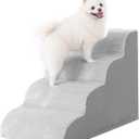Dog Stairs Ramp, Curved 4-Step Dog Steps for Small Dogs and Cats, Pet Stairs for High Beds and Couch with Anti-Slip Washable Cover and Durable High Density Foam, Grey