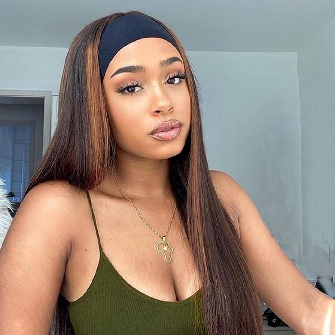 nicene Long Straight Headband Wigs for Women Charming Looking Light Brown Highlight Headband Glue less Wig for Everyday Party Use (1BH30#)