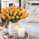 24 Pcs Orange Tulips Artificial Flowers Real Touch Fake Tulips Fake Flowers for Mother's Day 13.5" Faux Tulips Faux Flowers Bulk Artificial Tulips Flowers for Vase Centerpieces Home Wedding Bouquet