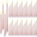 Rossesay 48 Pcs Flameless LED Taper Candles Battery Operated Candles 4 Sizes of 8.5'', 9.65'', 10.83'', 12.8'' Flameless Candlesticks Flickering for Halloween Christmas Church Wedding(Dusty Pink)