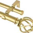 KAMANINA Gold Double Curtain Rod 36 to 72 Inches (3-6 Feet) Window Telescoping Drapery Rods, 1 Inch Heavy Duty Curtain Rods for Windows, Twisted Cage Ends, Fewer Rods, Easier Install