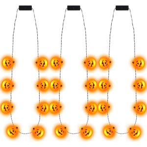 JOYIN 3 Pcs Halloween LED Necklace Pumpkin Shaped Jack o' Lantern Glowing Necklaces for Halloween Party Favor and Supplies, Party Costume Accessory Supplies