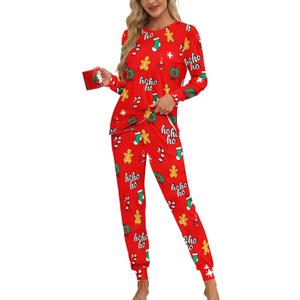 KFUBUO Christmas Pajamas Set for Women 2 Piece Long Sleeve Lounge Sets Girls' sleepwear wiht Pockets (Large, Red Hoho)