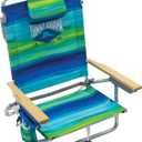 Tommy Bahama 5-Position Classic Lay Flat Folding Backpack Beach Chair, Blue and Green Stripe, 23" x 25.25" x 31.5"