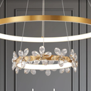 2 Rings Chandelier 24’’ Modern LED Chandelier with Crystal Flower Gold Dimmable Gold Pendant Chandelier for Girl Room Dining Room Bedroom Foyer Entryway, 3000-6500K